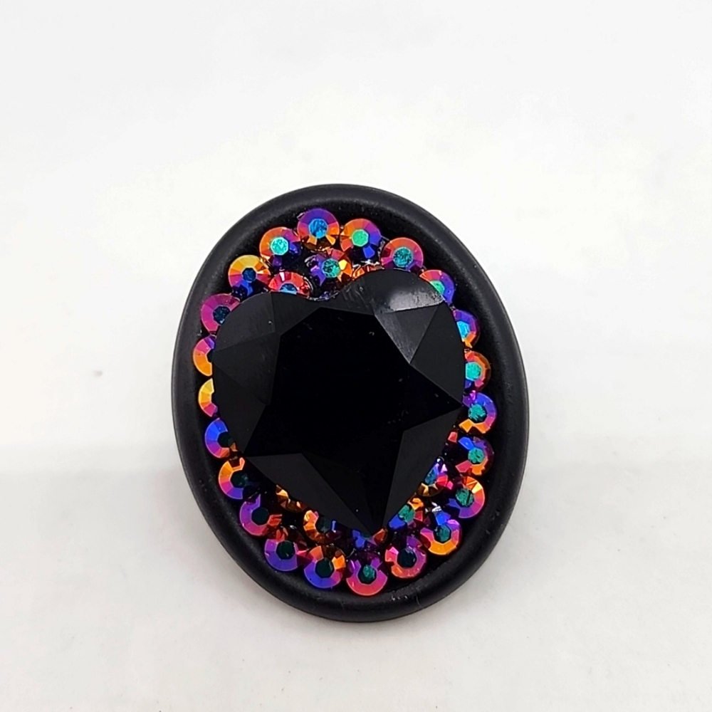 SWAROVSKI JET BLACK 🖤RHINESTONE HEART COCKTAIL RING